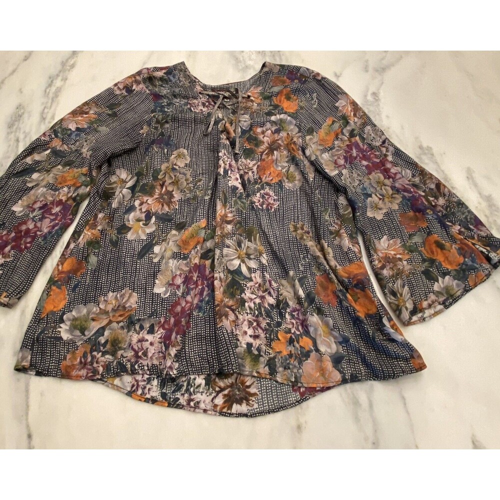 Johnny Was Workshop Womens Floral Bell Sleeve Blouse Top Medium